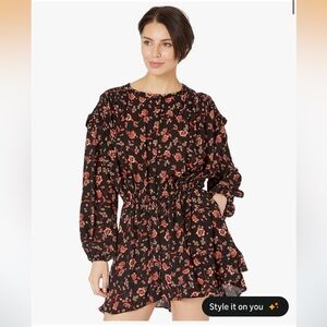 Free People Black and Red Floral Long Sleeve Dress